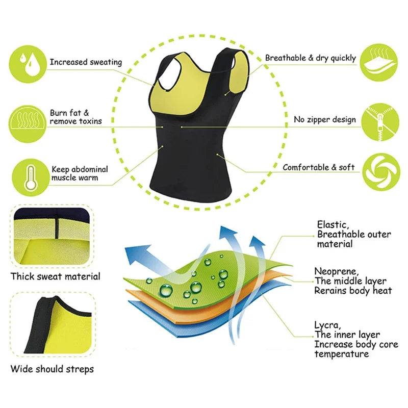Women Training T-shirts Sauna Sports Tops Fitness Clothes Slimming Body Sculpting Vest Weight Loss Sportswear Workout Activewear