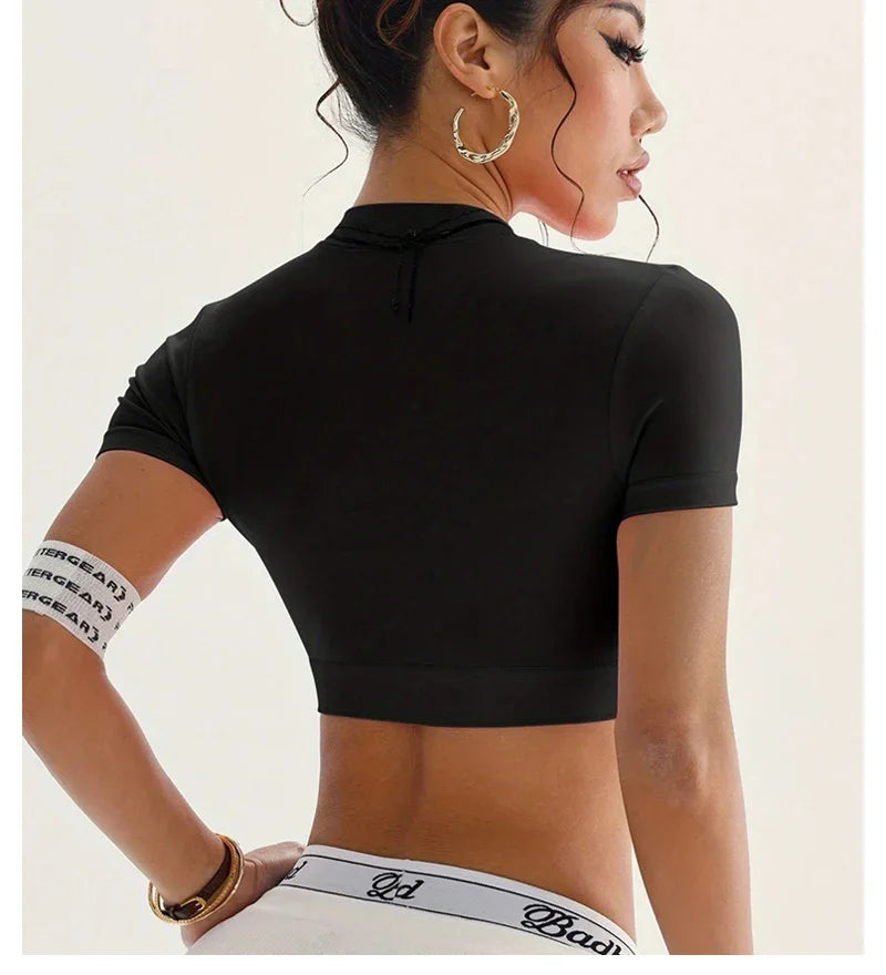 Women Shirts Zippy Seamless Crop Top Sportswear Workout Tops For Women Fitness Shirts Gym Short Sleeve Yoga Sport Top ActiveWear