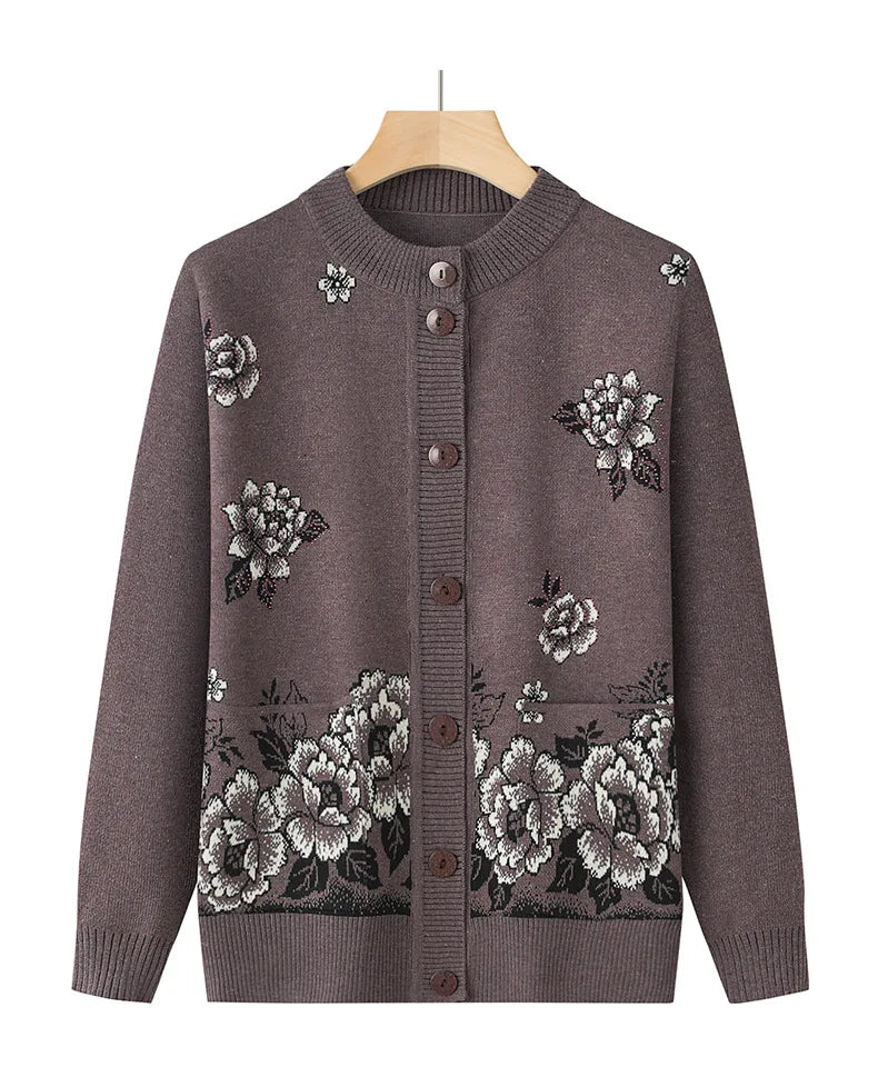 Knitwear Woman Clothes Vintage Wool Spring Autumn Cardigan For Women Long Sleeve Middle Aged Mother Sweaters Coats Female Top