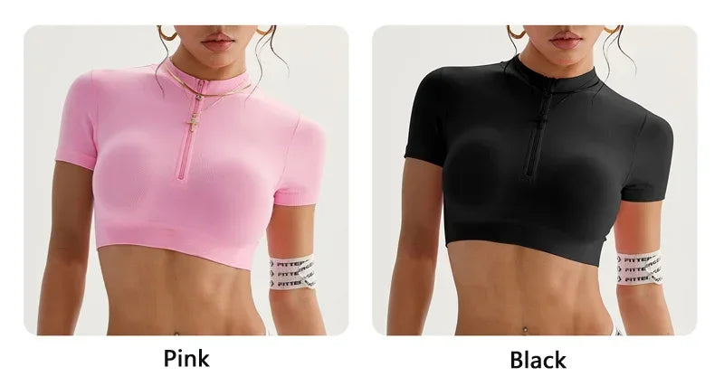 Women Shirts Zippy Seamless Crop Top Sportswear Workout Tops For Women Fitness Shirts Gym Short Sleeve Yoga Sport Top ActiveWear
