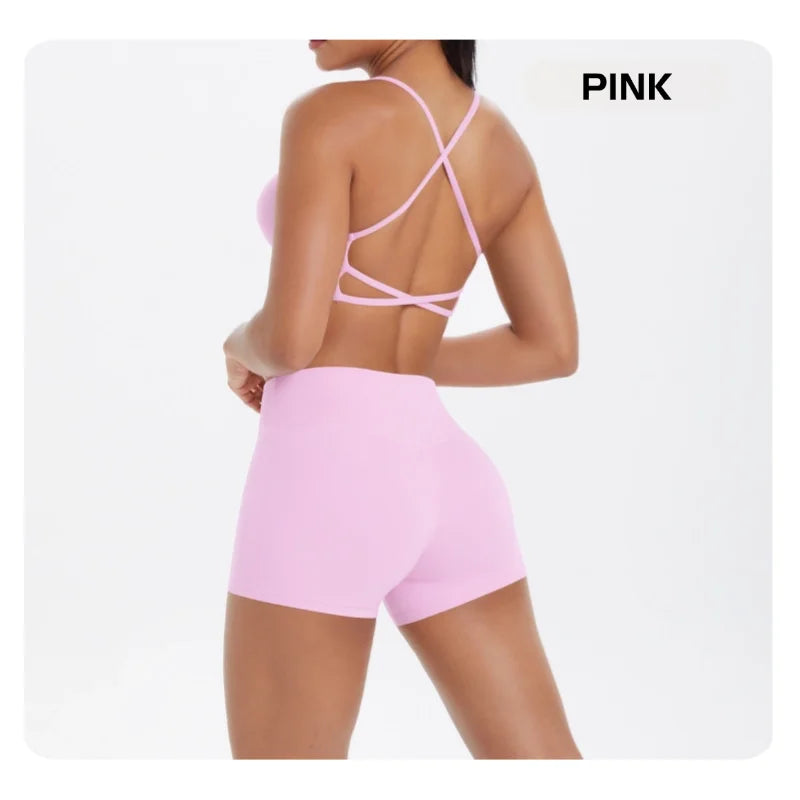 workout clothes for women 2 piece female clothing Beautiful back sports bra casual running fitness hip lifting yoga shorts MIML