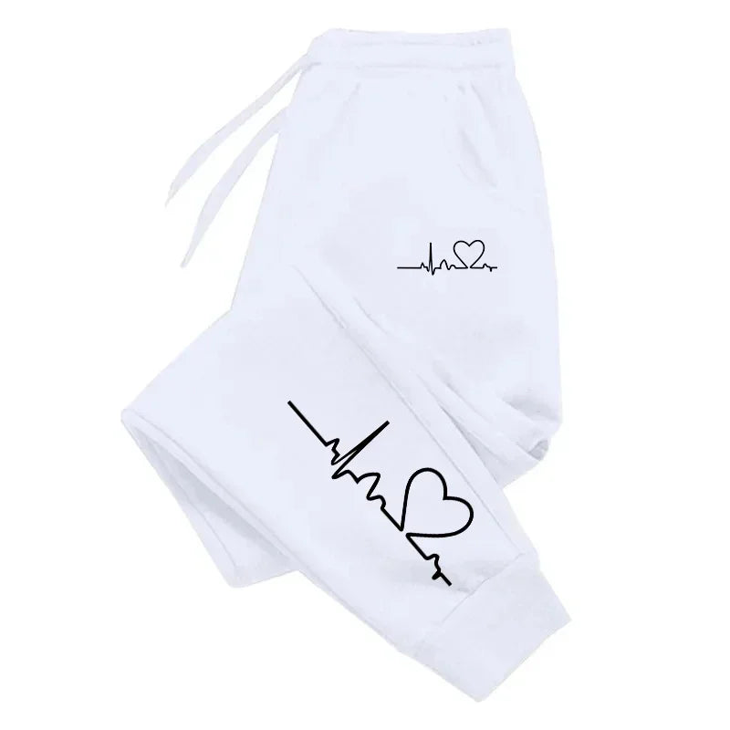 Women's Heart Print Sweatpants Casual High Quality Fitness Trousers Fashionable Baggy Warm PantsStreet Sport Jogging Daily Wear