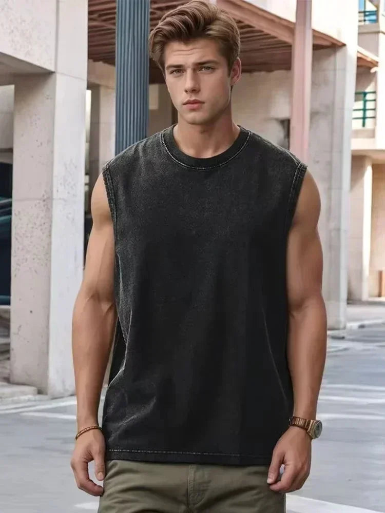Oversized T Shirt for Men Vintage Wash Brazilian Graphic Print Tank Top Sleeveless Vest Woman Gym Y2k Clothes Streetwear Summer