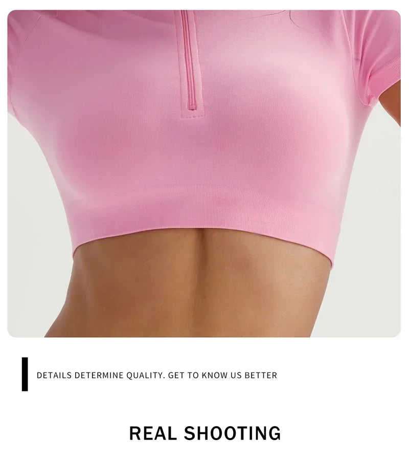 Women Shirts Zippy Seamless Crop Top Sportswear Workout Tops For Women Fitness Shirts Gym Short Sleeve Yoga Sport Top ActiveWear