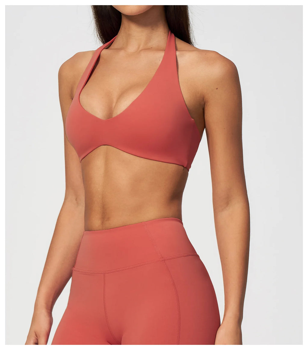 Sports Underwear Women Halter V Neck Sports Bra Yoga Workout Top Athletic Cami Fitness Running Workout Gym Support Active Vest