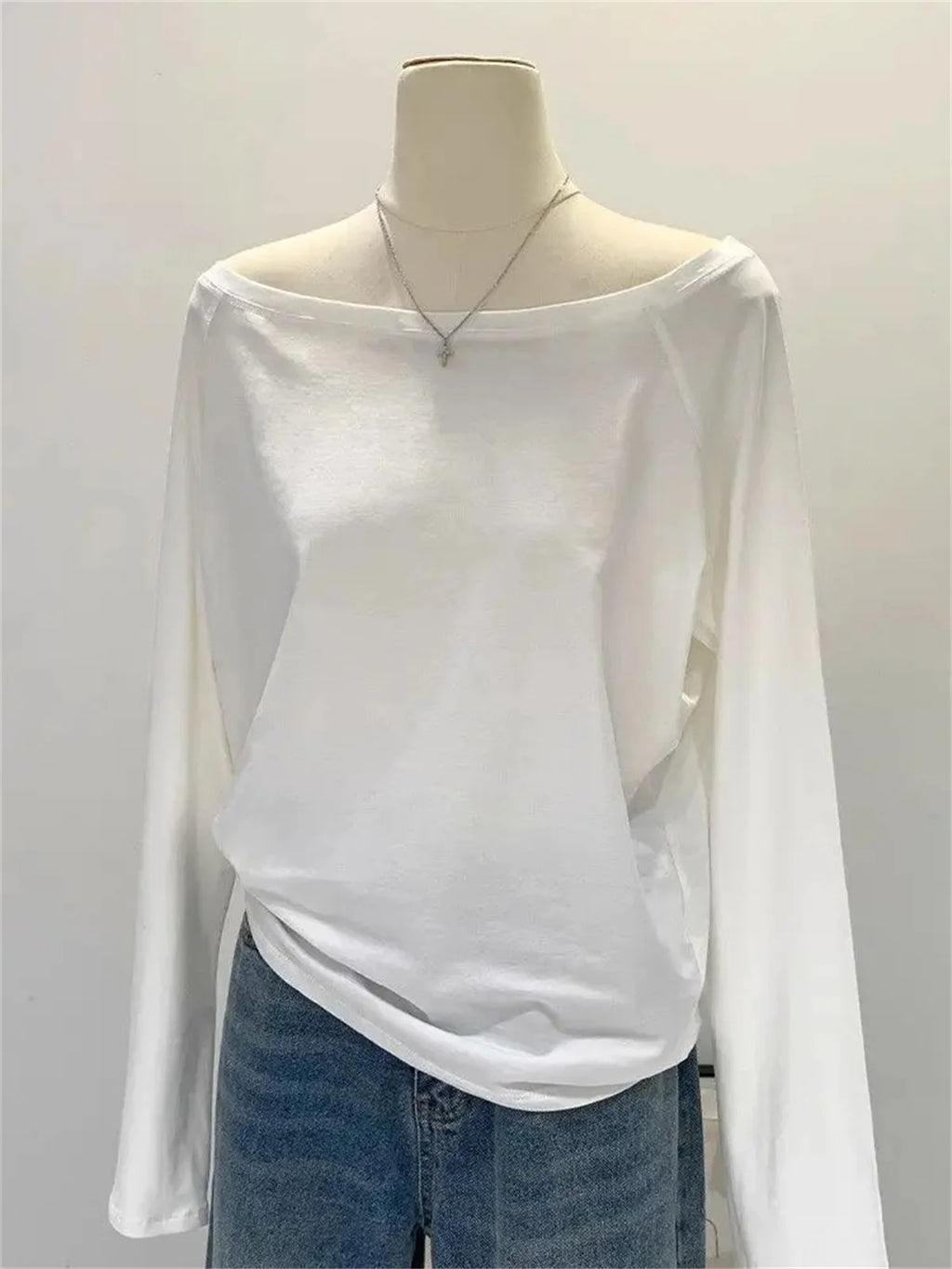 Oversize Off Shoulder Long Sleeve T Shirt Women Solid Color Casual Tops Lady Spring Autumn Basic Tees Korean Style Youth Blouses