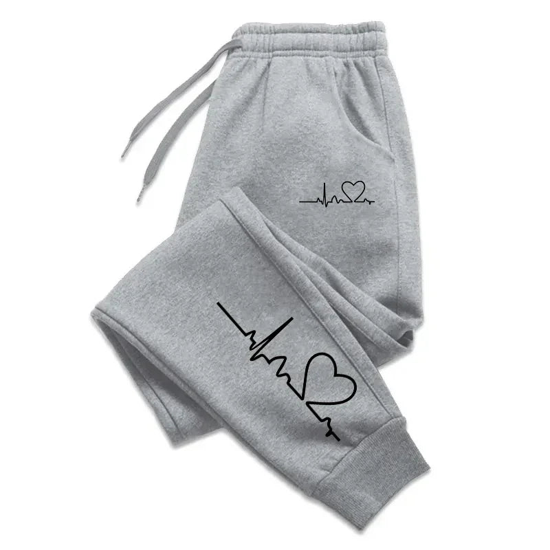 Women's Heart Print Sweatpants Casual High Quality Fitness Trousers Fashionable Baggy Warm PantsStreet Sport Jogging Daily Wear