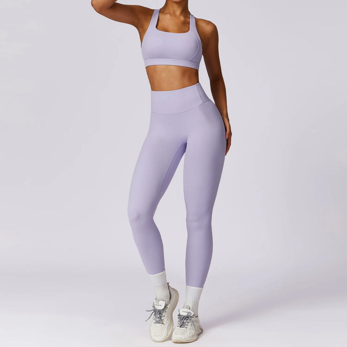 Ensemble de sport 2 pièces pour femme, tenue de fitness, brassière à dos croisé et leggings sans couture push-up pour la salle de sport
