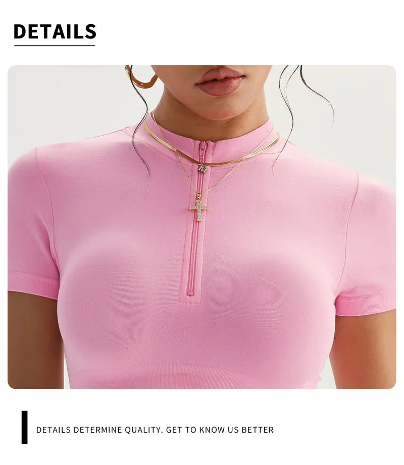 Women Shirts Zippy Seamless Crop Top Sportswear Workout Tops For Women Fitness Shirts Gym Short Sleeve Yoga Sport Top ActiveWear
