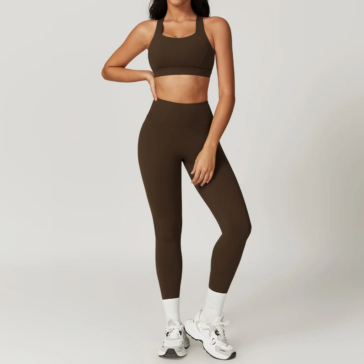 Ensemble de sport 2 pièces pour femme, tenue de fitness, brassière à dos croisé et leggings sans couture push-up pour la salle de sport