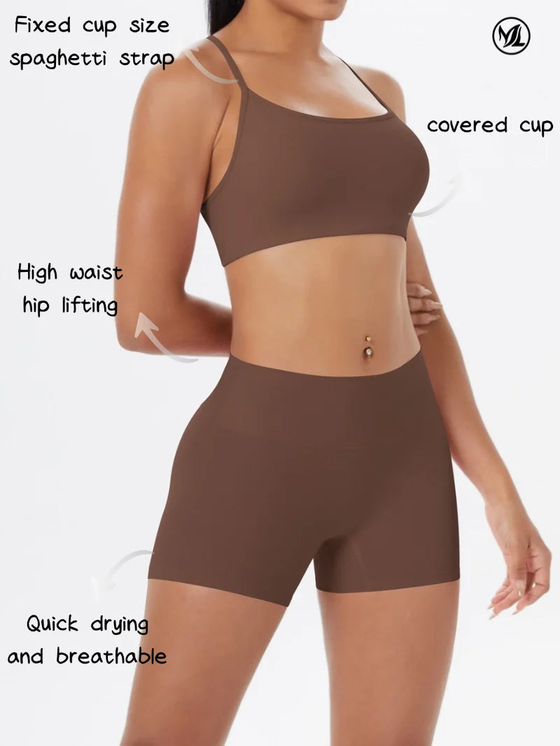 workout clothes for women 2 piece female clothing Beautiful back sports bra casual running fitness hip lifting yoga shorts MIML