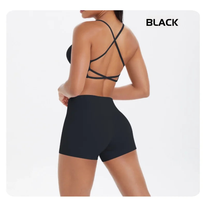 workout clothes for women 2 piece female clothing Beautiful back sports bra casual running fitness hip lifting yoga shorts MIML