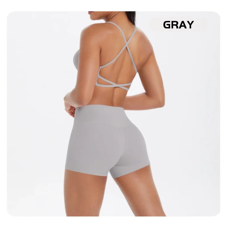 workout clothes for women 2 piece female clothing Beautiful back sports bra casual running fitness hip lifting yoga shorts MIML