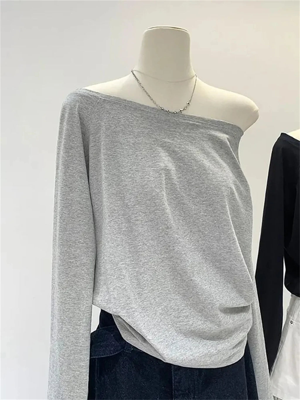 Oversize Off Shoulder Long Sleeve T Shirt Women Solid Color Casual Tops Lady Spring Autumn Basic Tees Korean Style Youth Blouses