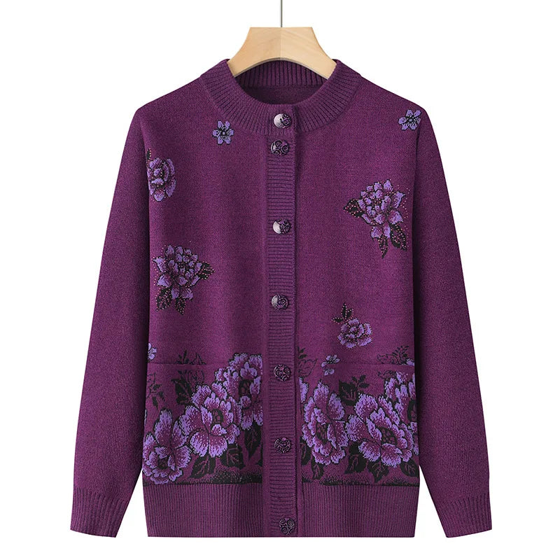 Knitwear Woman Clothes Vintage Wool Spring Autumn Cardigan For Women Long Sleeve Middle Aged Mother Sweaters Coats Female Top