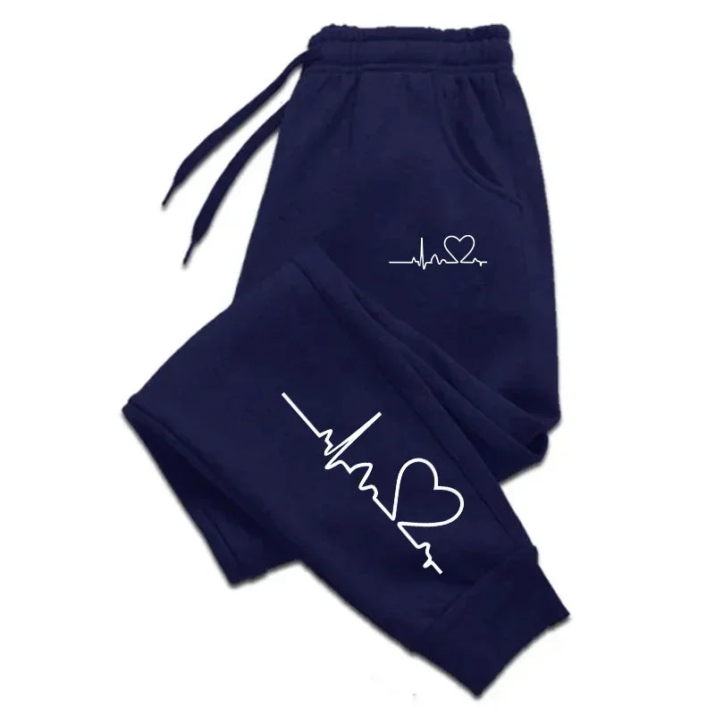 Women's Heart Print Sweatpants Casual High Quality Fitness Trousers Fashionable Baggy Warm PantsStreet Sport Jogging Daily Wear