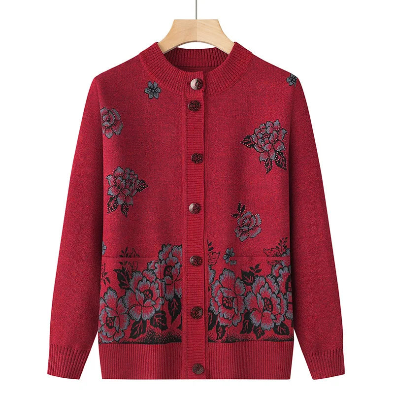 Knitwear Woman Clothes Vintage Wool Spring Autumn Cardigan For Women Long Sleeve Middle Aged Mother Sweaters Coats Female Top
